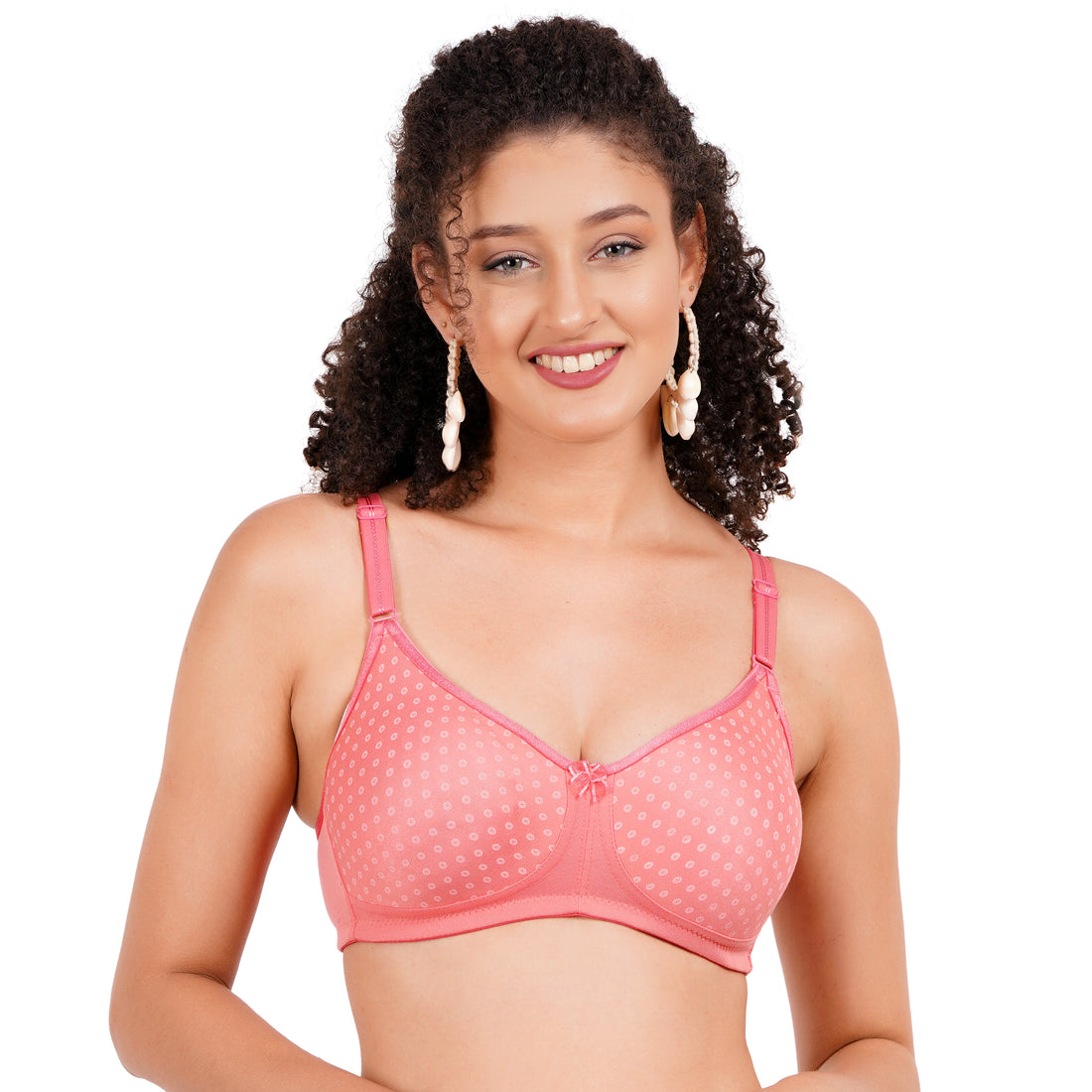 Designer printed seamless bra with molded bra style, back bra closure type, and demi minimal bra coverage β perfect for daily wear under Rs 500.