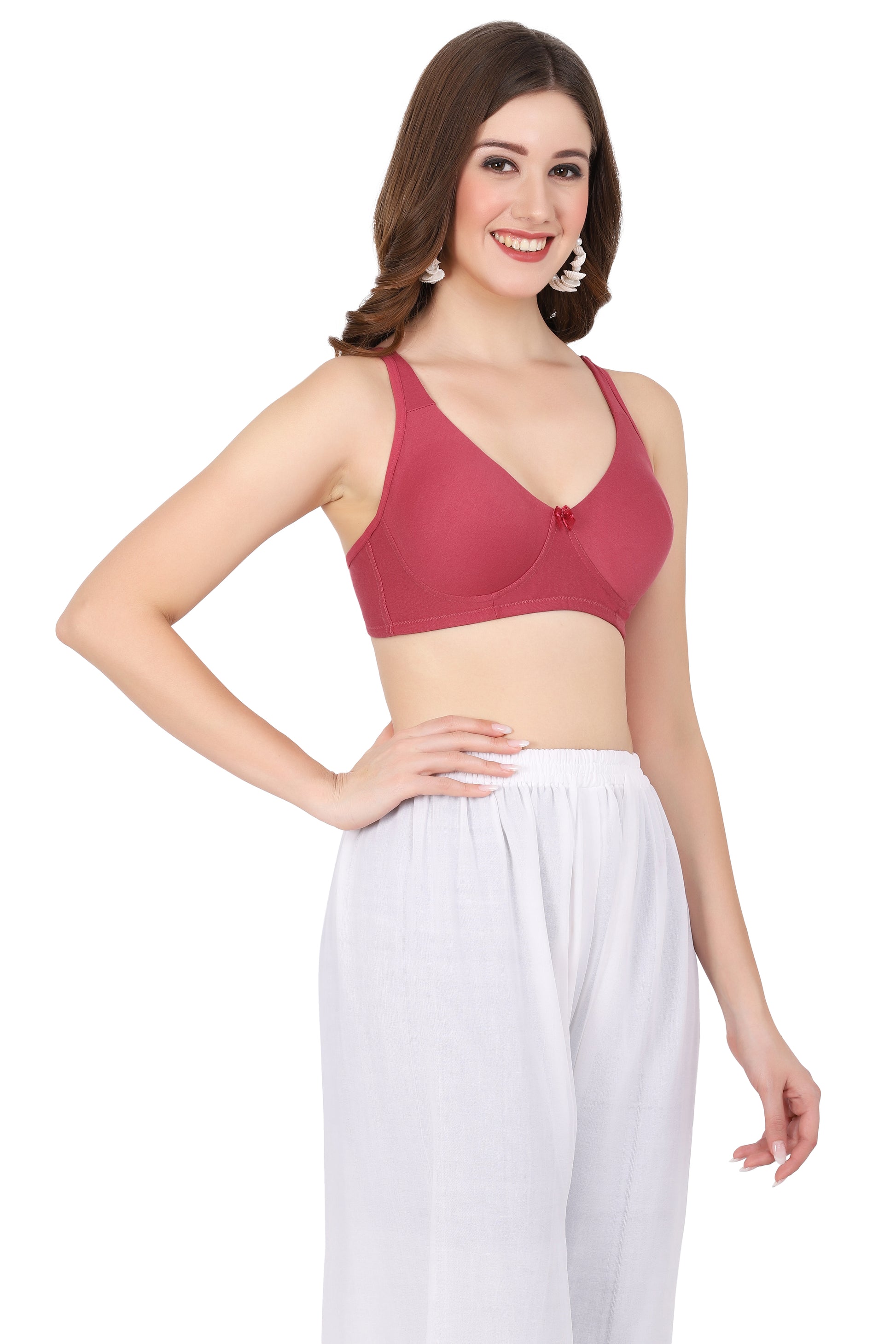 Cup B bra size with a molded bra style and wire-free comfort. A seamless bra for women that provides a secure, flattering fit.