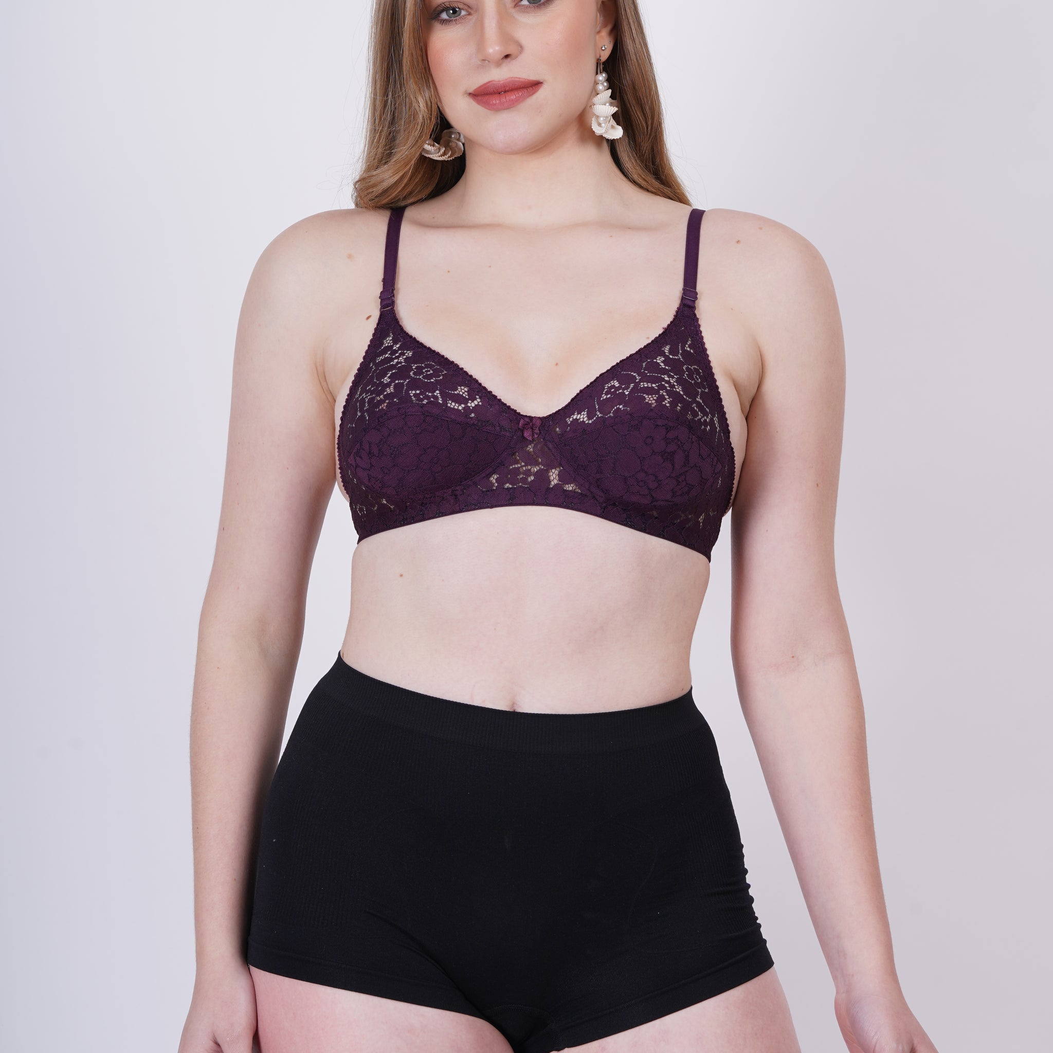 Cup B lace bra with back closure and demi minimal coverage – perfect for large busts.