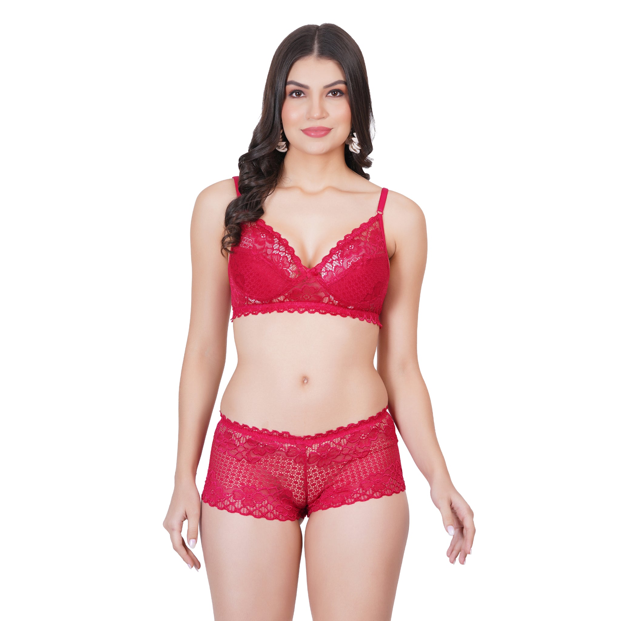 Shop Rani color matching bra and panties set with net details online.