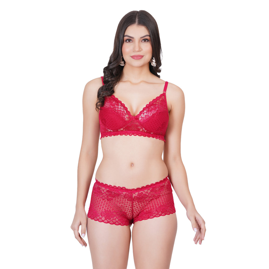 Shop Rani color matching bra and panties set with net details online.