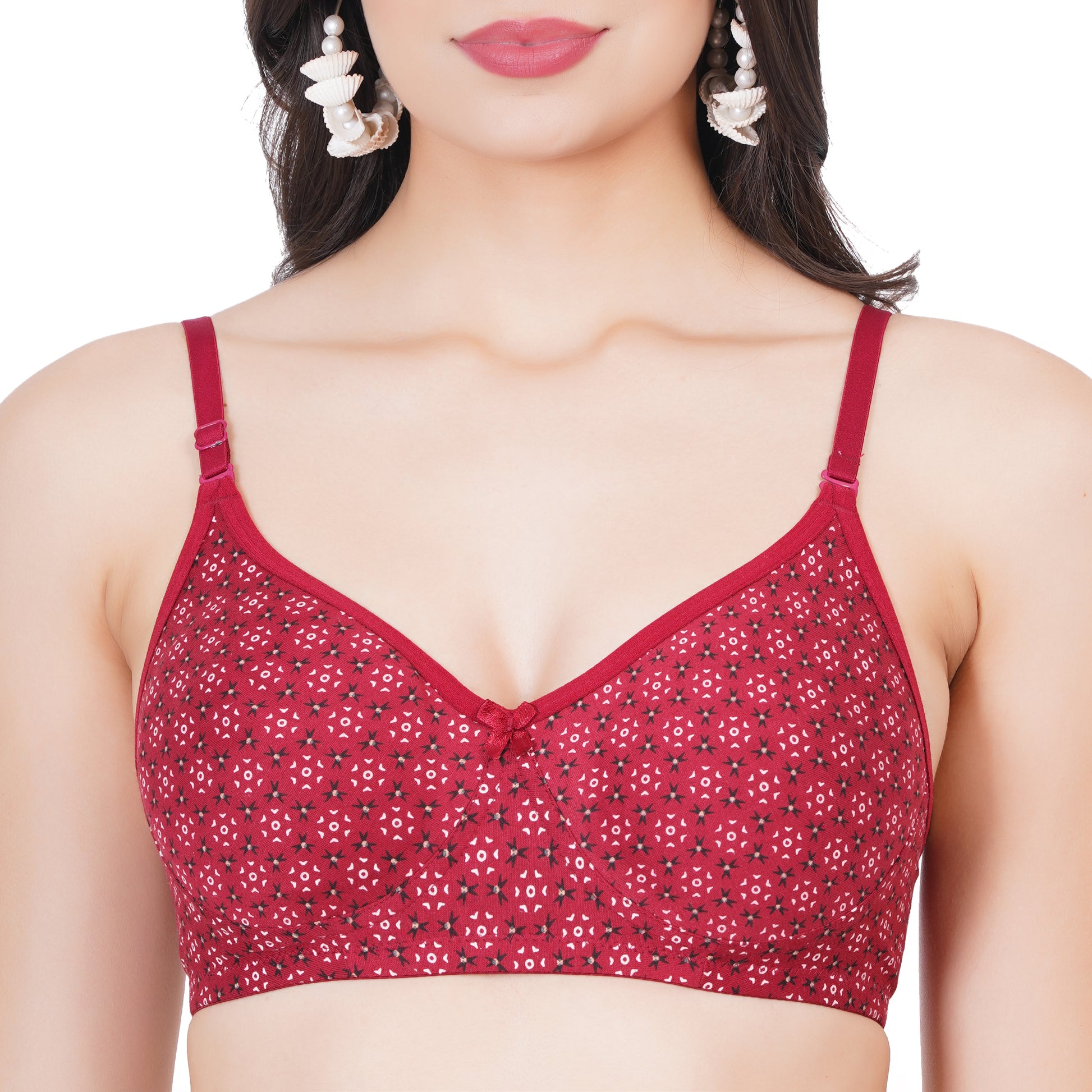 Affordable fig bra for women under Rs 300 – molded bra style with back bra closure and printed design in 34 bra size.