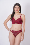 Elegant maroon bralette and cup B Figure bra with soft net fabric, ideal for outings and romantic evenings.