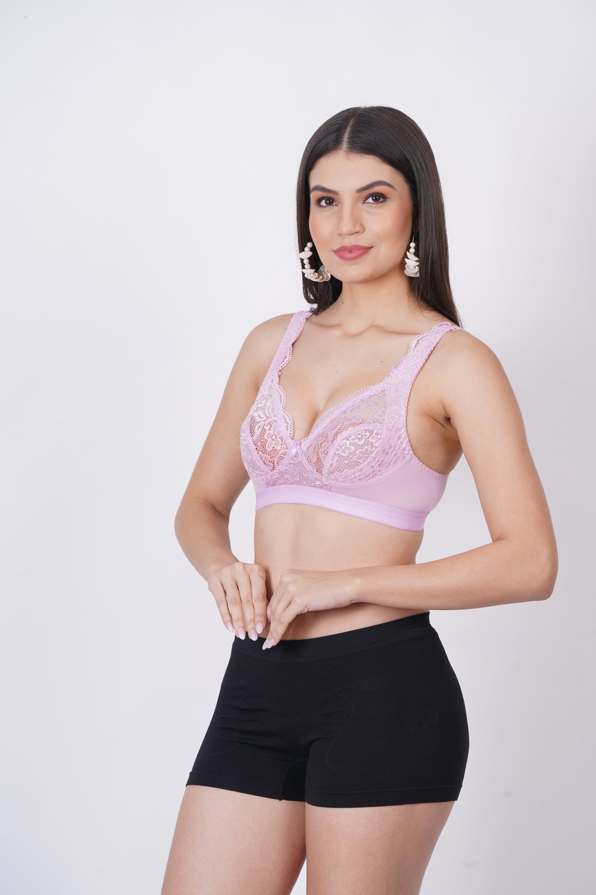 Bralette bra style with front closure – lace details and minimal coverage in Cup B.