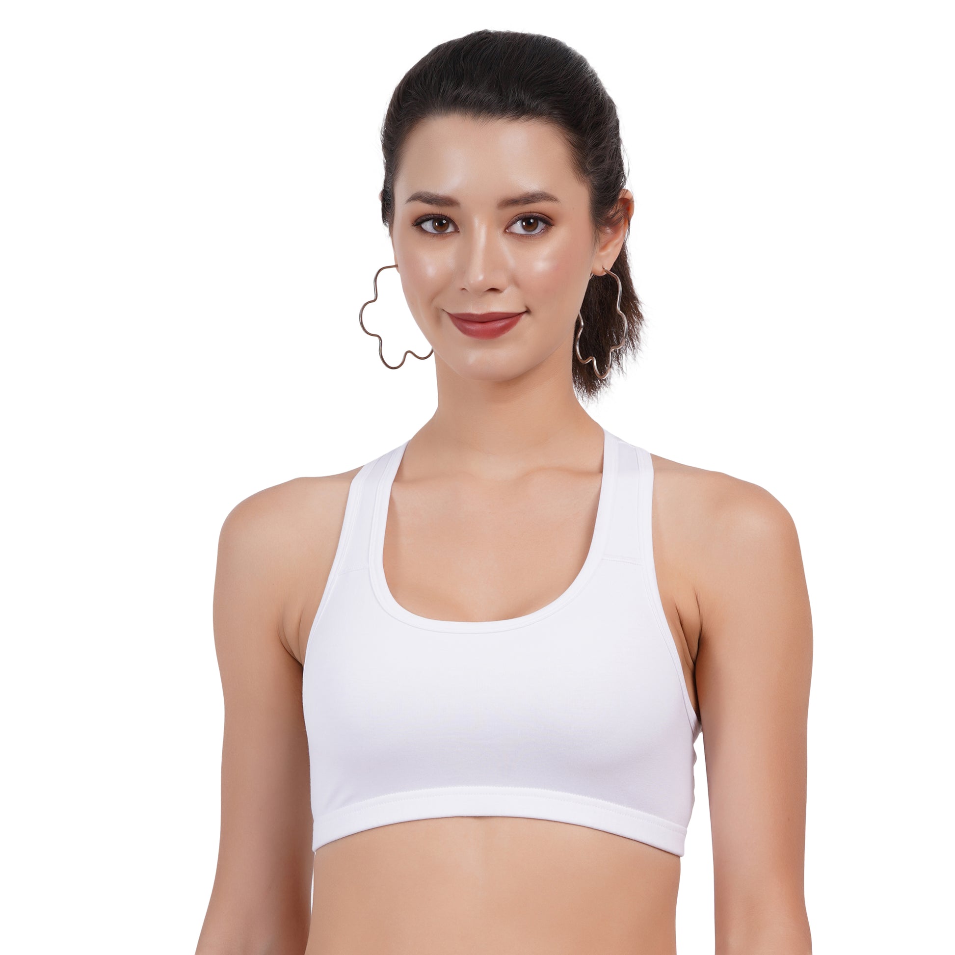 Shop sports bra with a smooth fabric that stays hidden under T-shirts for a smooth silhouette.
