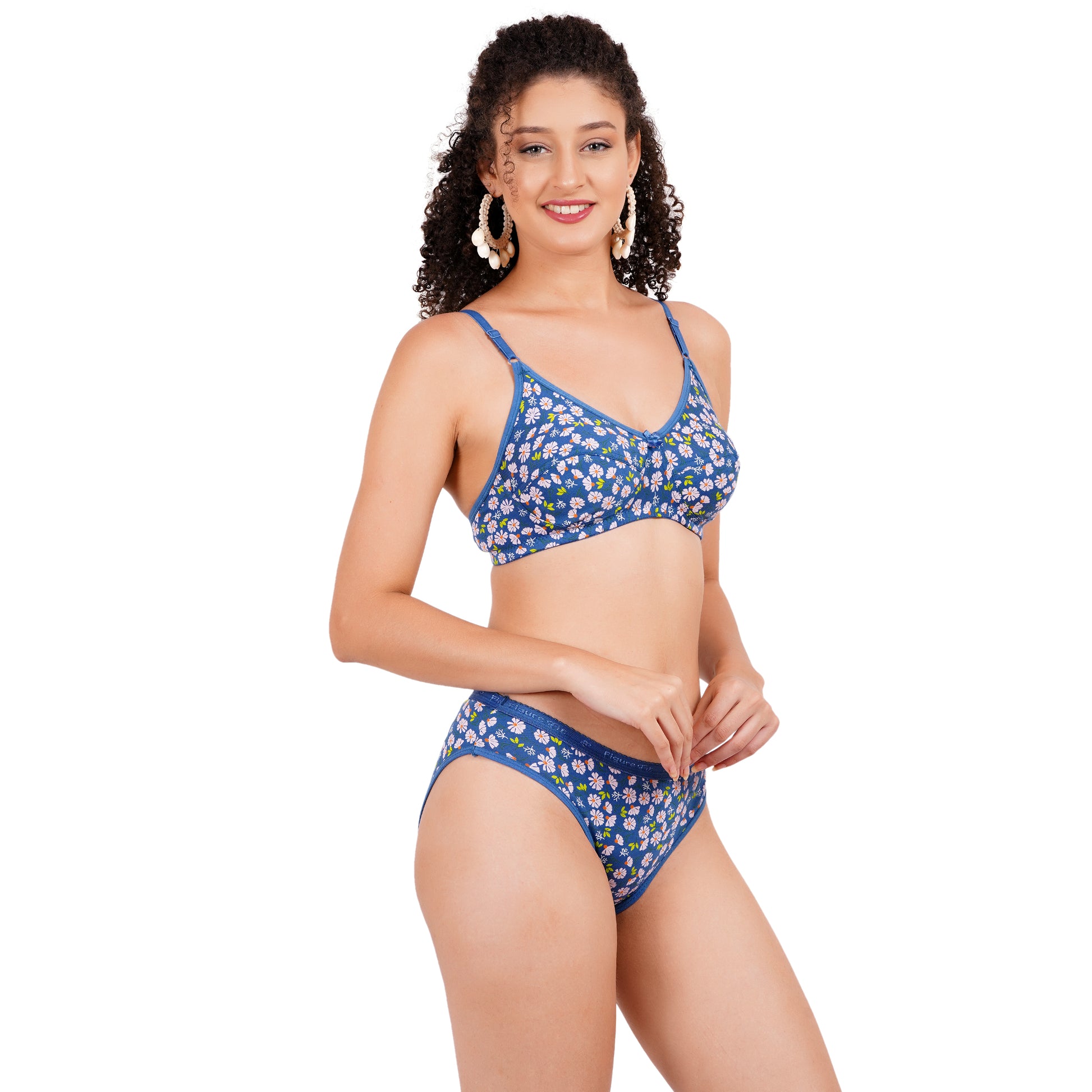 Matching bra and underwear set with a floral pattern, designed for a perfect fit and breathable comfort.
