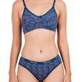 Buy Blue Printed bra with floral design and matching panties, offering a perfect fit and a flattering silhouette for the bride.
