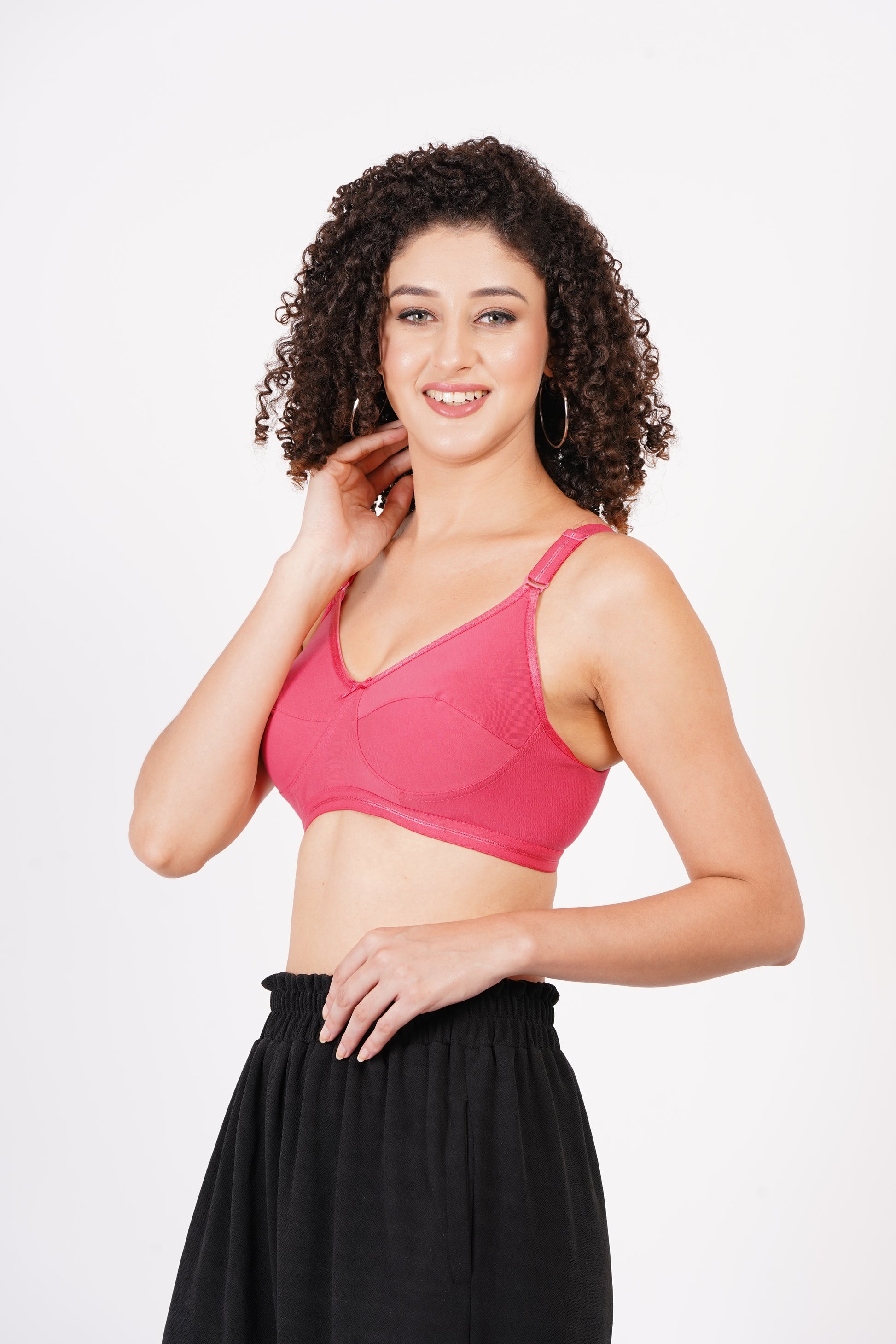 Wireless bra style with soft, stretchy fabric for all-day ease and flexibility.
