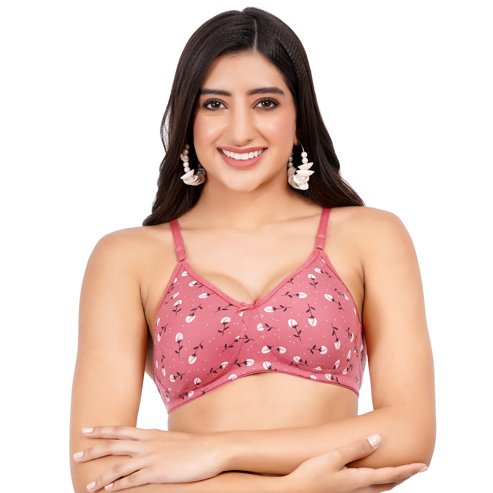 Stylish support with a seamless printed mold bra, perfect for 32 B and 34 bra size wearers who love natural fit and full-day comfort.
