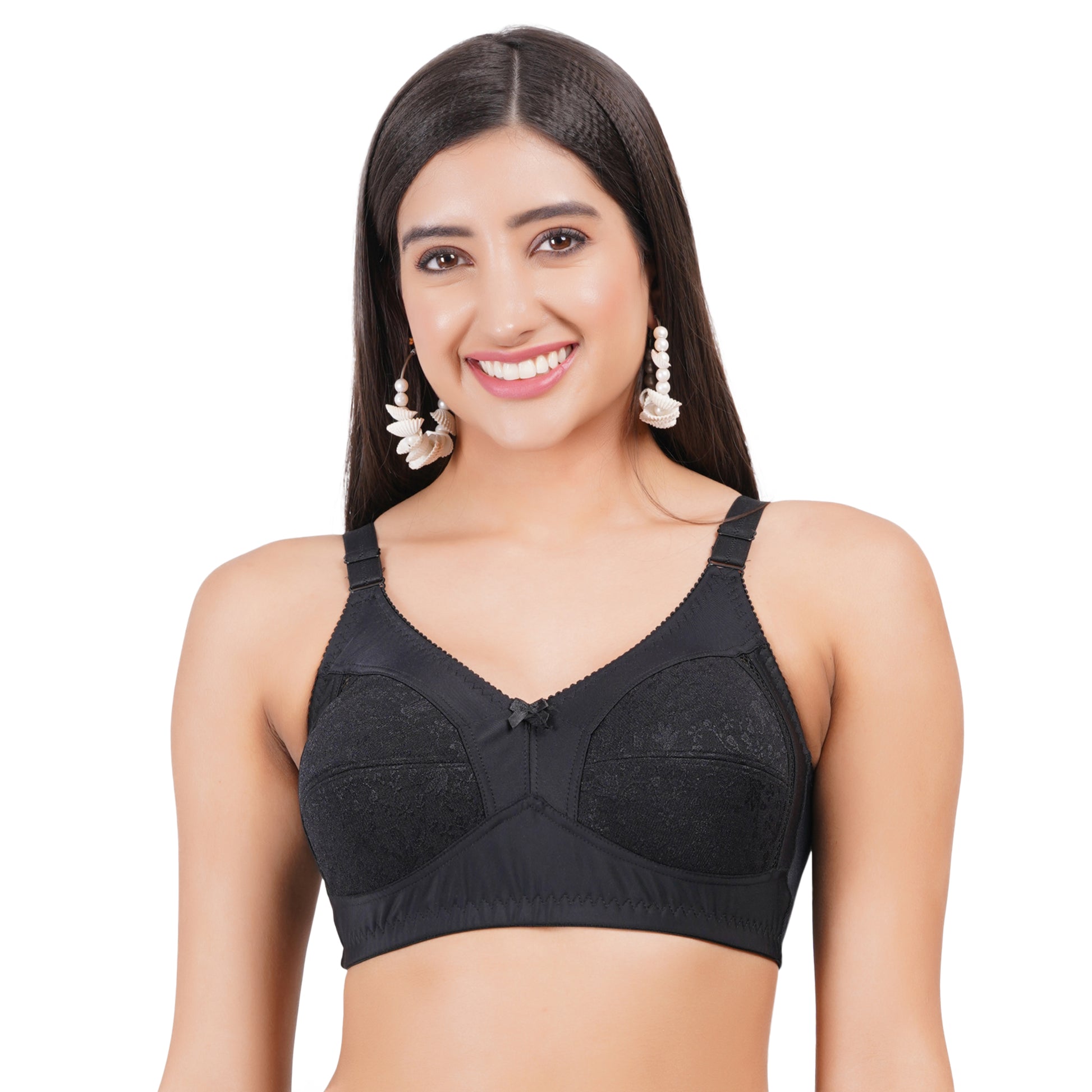 Fig Lingerie Lace Bra in Black, designed with minimal coverage and seamless comfort, featuring back and front closure and underwire support for everyday wear.

