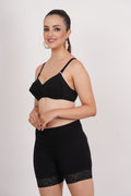 Black color Cotton comfy bra by Figure Fit, made from 100% cotton fabric, featuring minimal bra coverage. Shop Now.
