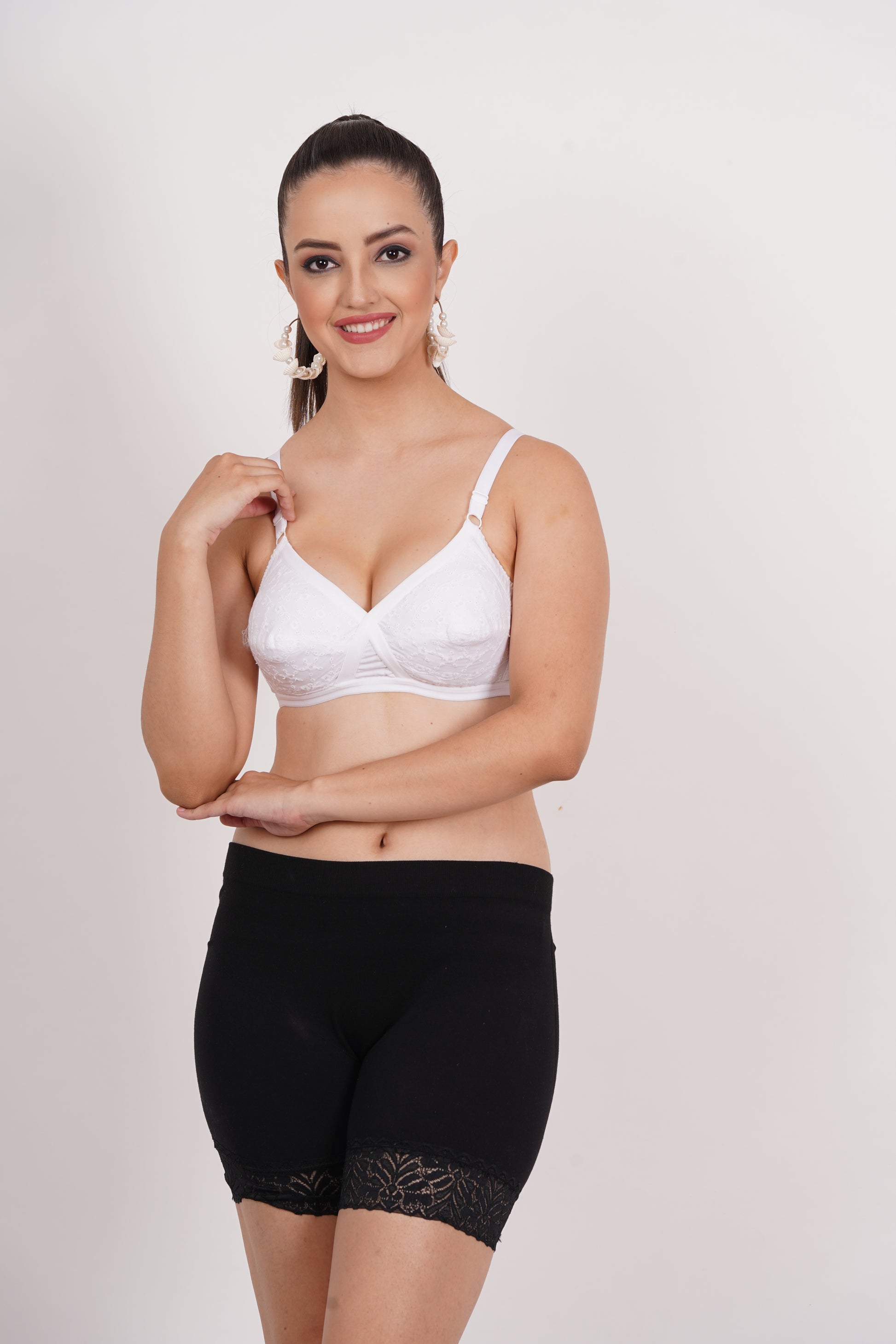 Figure Fit cross chicken cotton bra for women, designed with pure cotton material and a cross-back strap for enhanced support and breathability.