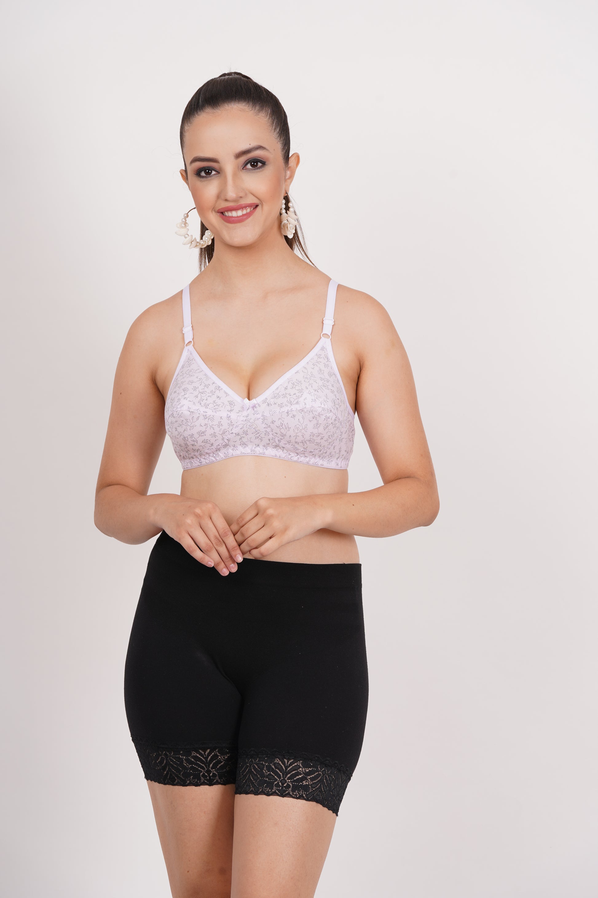 Printed bra for women with back closure, 32 size fit, and supportive design – daily wear favorite.

