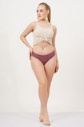 Ultra-soft fig panty with a mid-waist rise, ensuring comfort and a flattering fit.
