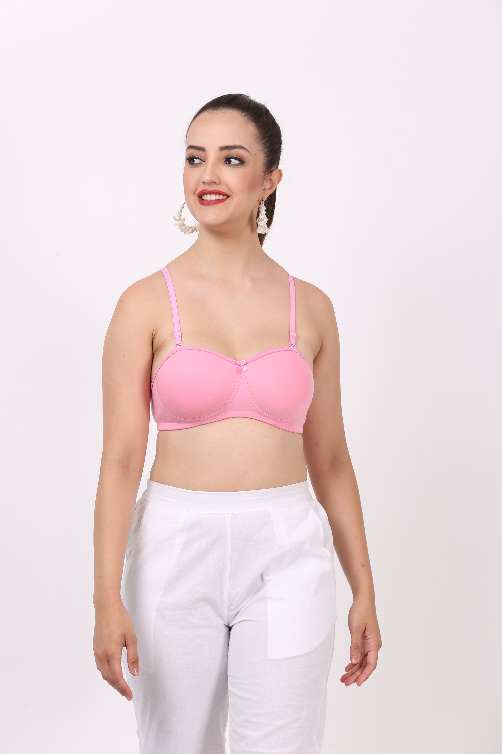 Pink Padded bra for women with seamless design and demi cup coverage – Figure Fit lingerie in 32 B bra size.

