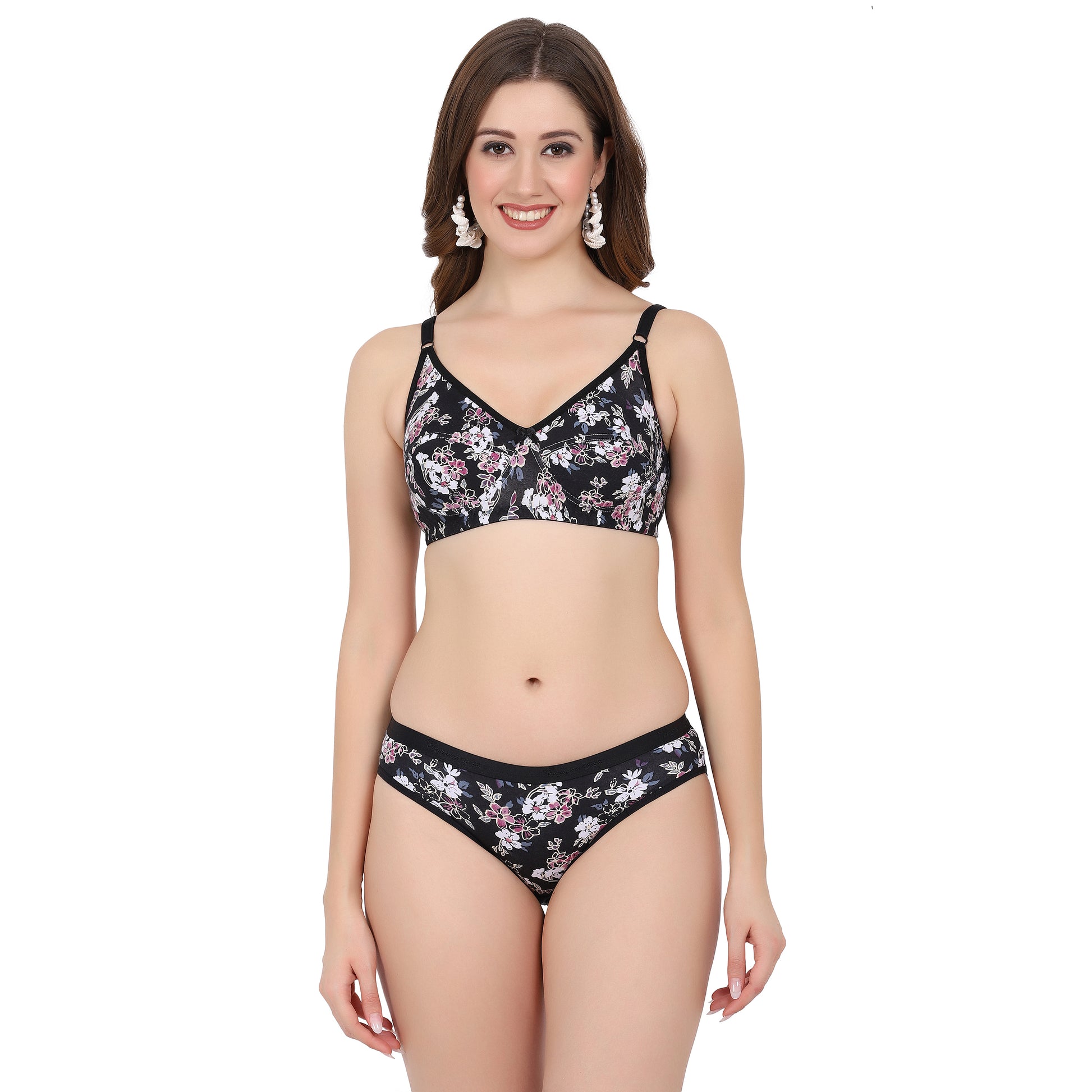 Two-piece activewear set with a printed bra and matching panty, offering a stylish and breathable fit for all-day outings.