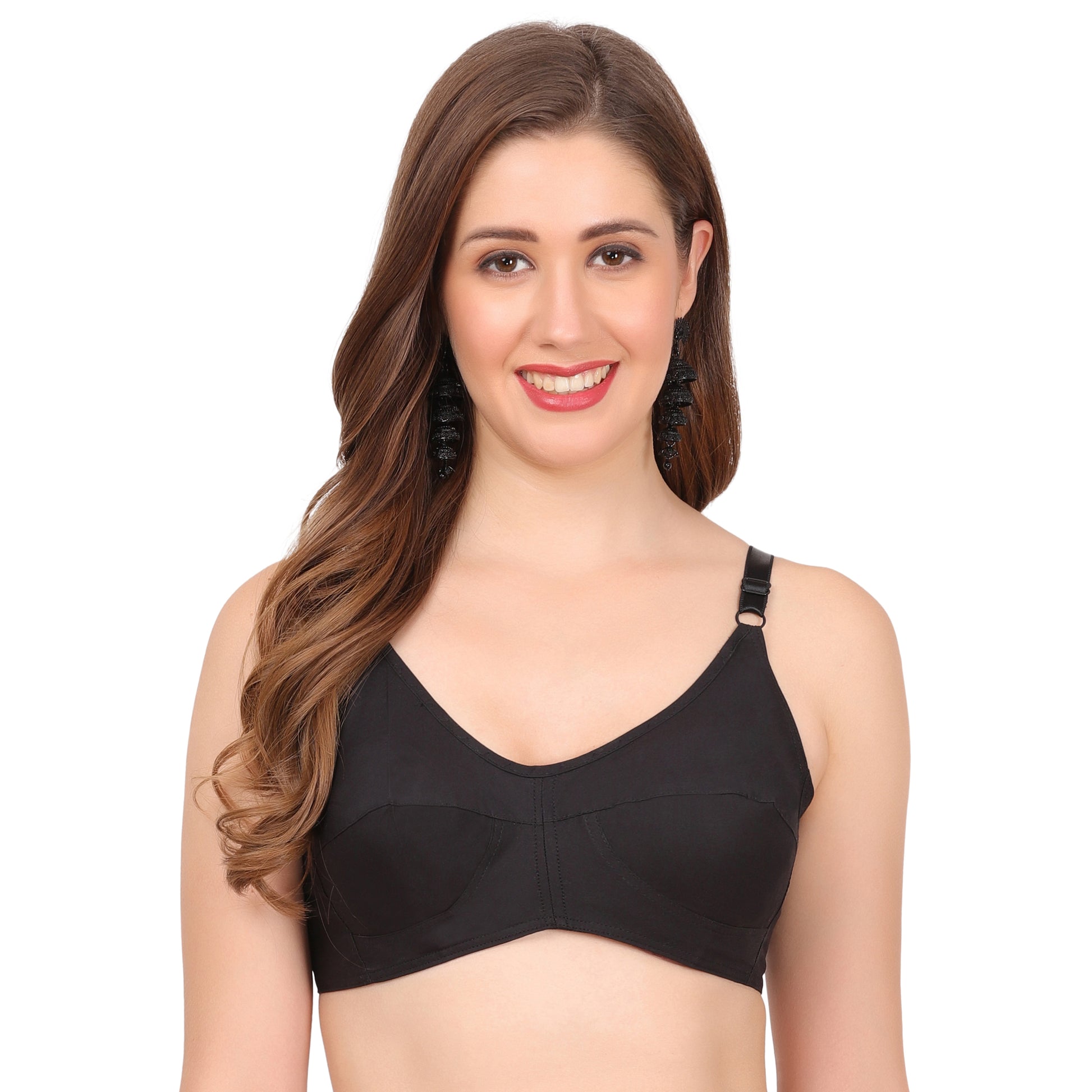 Figure Fit black pure cotton bra with a seamless design for ultimate comfort and breathability.
