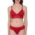 Elegant red bra and panties matching set, adorned with lace for a luxurious feel and designed to enhance natural body curves.