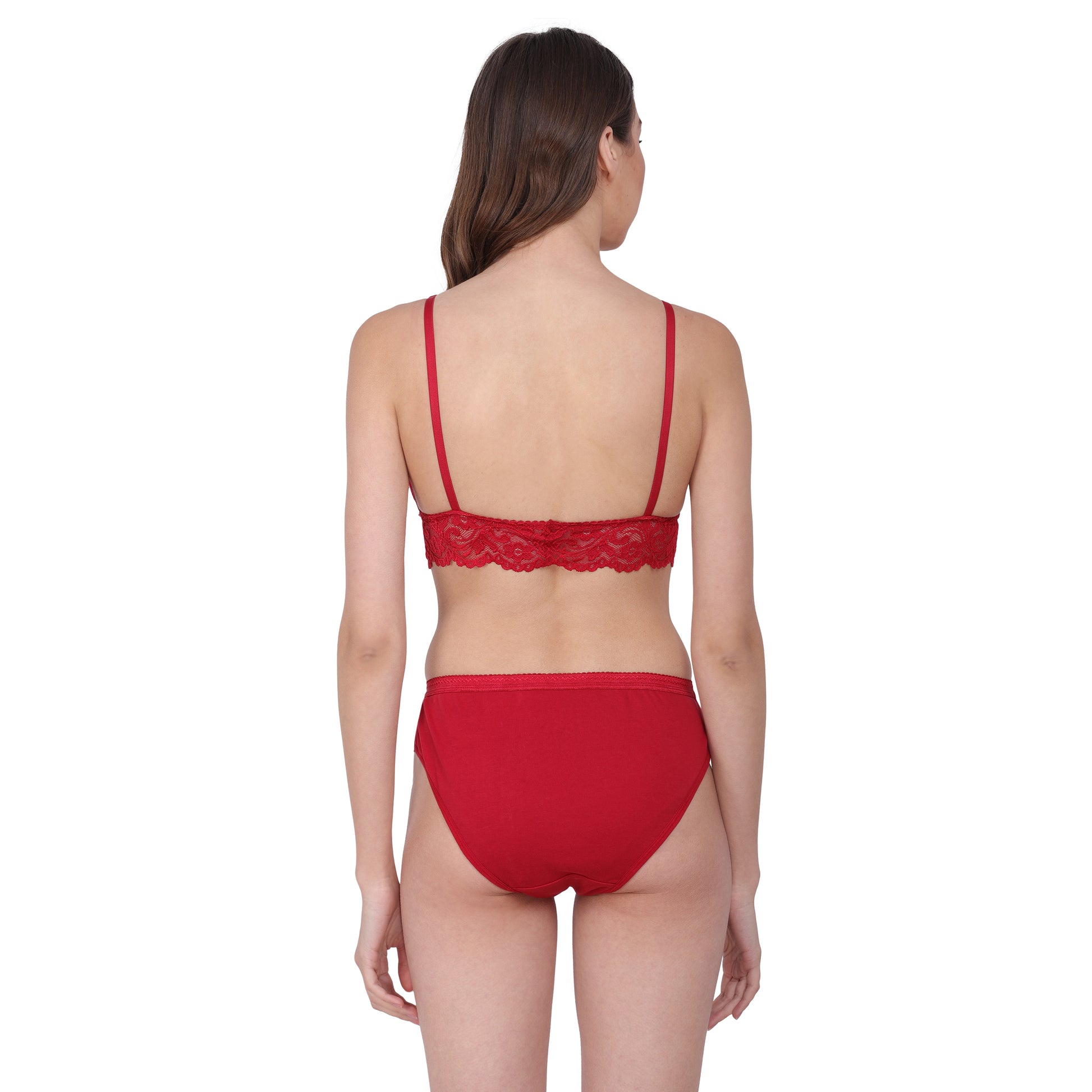 Buy Luxurious bridal set with a red net bra and matching panties, designed for comfort and perfect fit for cup b bra size.