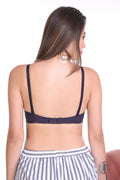 Blue color padded bra with molded bra style and figure fit design – fig bra with back closure.