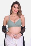 Comfortable molded bra style with adjustable band and demi bra coverage – bra figure fit in green.

